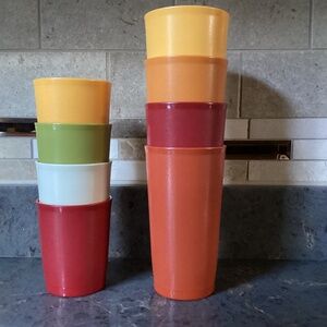 Set of 4 Each  Tupperware 12 oz Tumblers #873  6 oz #1251 Juice  Harvest Colors